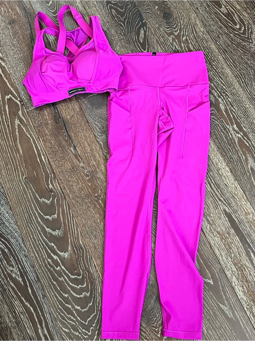 Savage X Fenty Hot Pink High-Waist Leggings & Sports Bra Active Workout Set